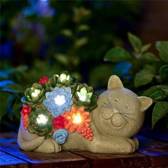 Garden Outdoor Decor Cat Statue - Cat Resin with Solar Light Garden Statues - Picture 7 of 7